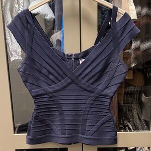 Herve Leger Navy Crop Top